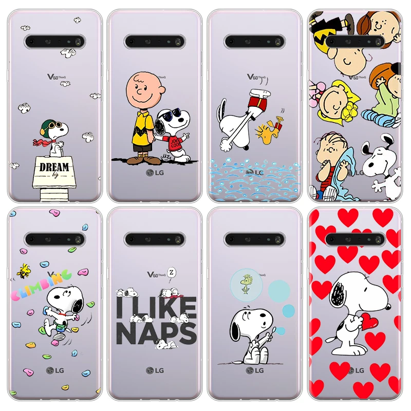 

Cute Pet Dog Snoopy For LG G8 V30 V35 V40 V50 V60 Q60 K 40S 50S 41S 51S 61 71 22 31 42 92 ThinQ Transparent TPU Soft Phone Case