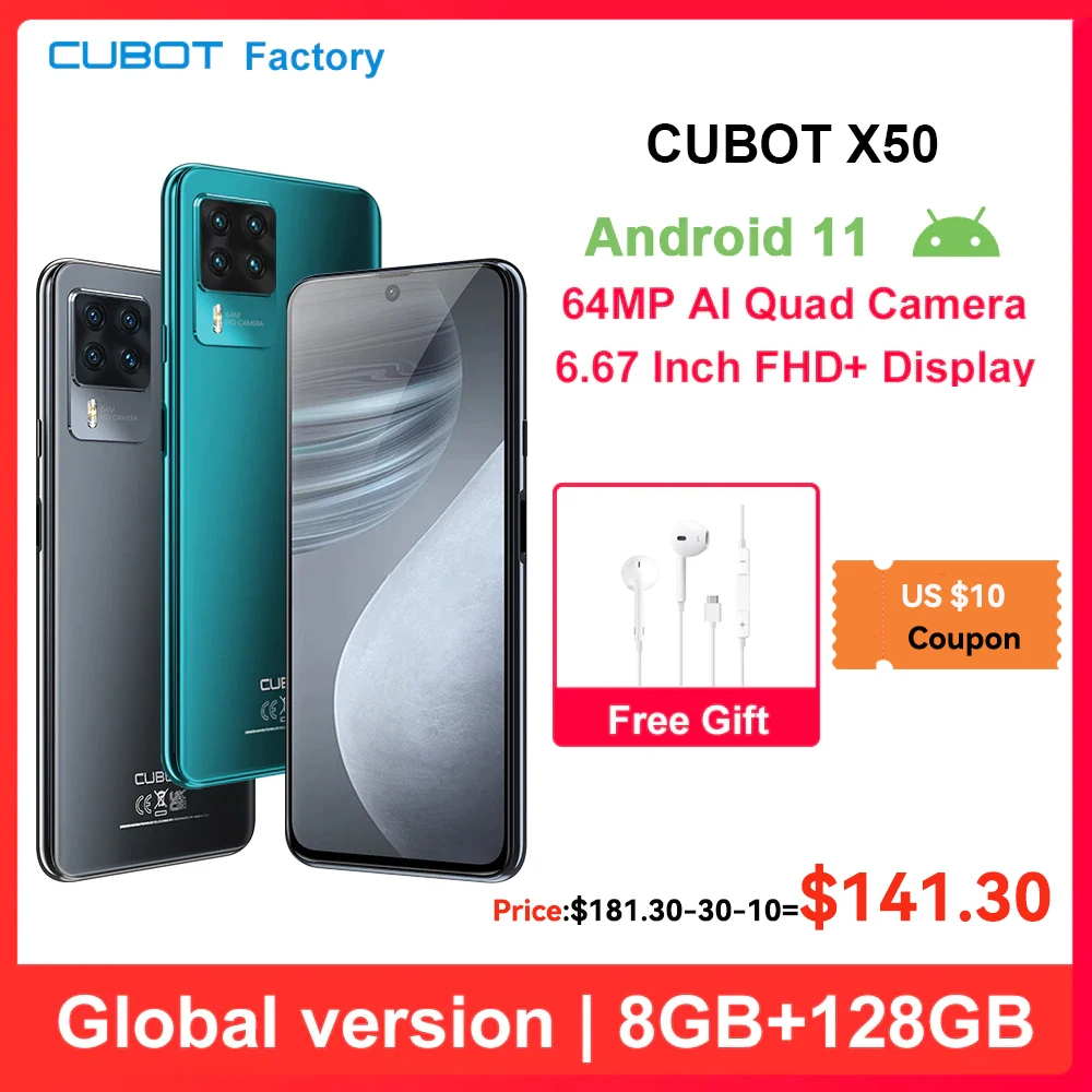 Cubot X50 Smartphone 64MP Quad Camera 8GB+128GB 6.67