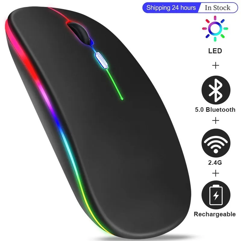 

New Bluetooth Wireless Mouse with USB Rechargeable RGB Mouse for Computer Laptop PC/Macbook Gaming Mouse Gamer 2.4GHz 1600DPI