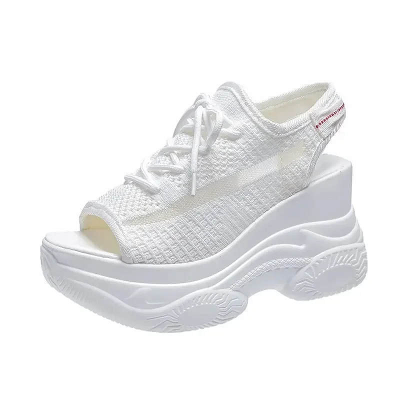 Женские босоножки на платформе высоком каблуке новые летние вязаные туфли с