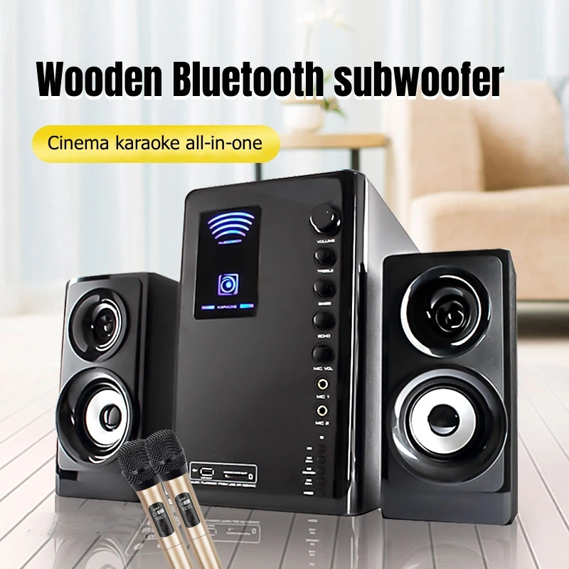 

Multimedia Home Theater K-song Desktop Computer Speaker 80W High-power Overweight Wooden Subwoofer Wireless Bluetooth Connection