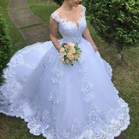 2022 new illusion whiteivory ball gown long wedding dress short sleeves bridal dresses princess tulle elegant wedding dresses