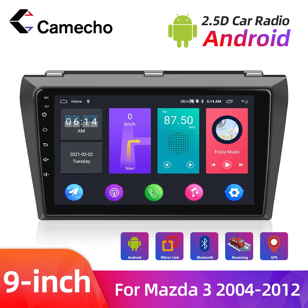 Автомагнитола Camecho 9 дюймов 2din Android 11 для Mazda 3 2004-2012 GPS-навигация Bluetooth Wi-Fi AHD-камера -