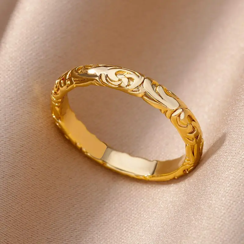 

Carving Wave Rings for Women Men Stainless Steel Retro Gold Plated Ring 2023 New Elegant Wedding Jewerly Free Shipping anillos