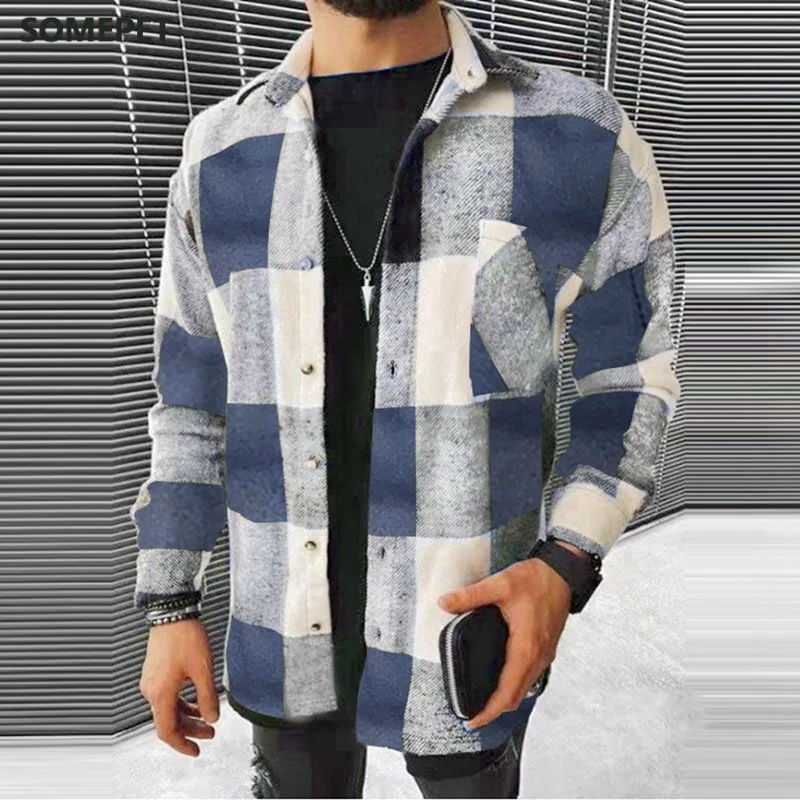 

Men Fashion Plaid Casual Thick Shirts Coat Man Long Sleeve Soft Cotton Men Jacket Cardigan Shirts Coats Oversized Shirt