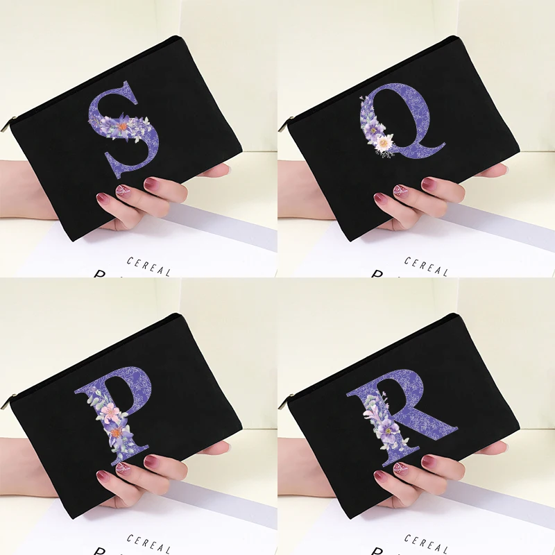 

Purple Flower Letter Print Ladies Waterproof Simple Cosmetic Bag Storage Bag