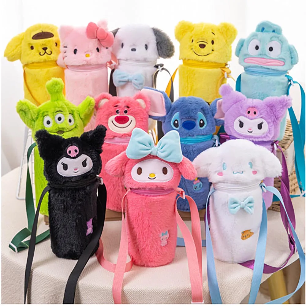 

Мультяшная серия Sanrioed, плюшевая чашка, рукав, мелодия, Hello Kitty, плюшевая чашка для воды, защита от ожогов, изолированный портативный подарок д...