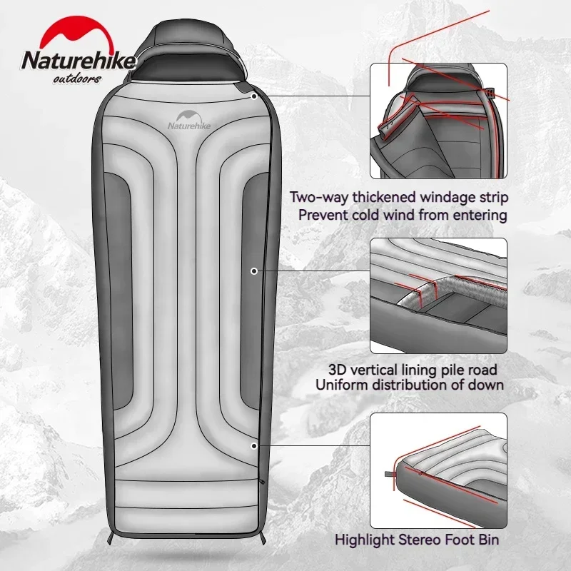 ściereczka puchowa Naturehike Mummy Style 650FP -25–12 ℃ ciepły wiatroszczelny śpiwór na śnieg sprzęt kempingowy