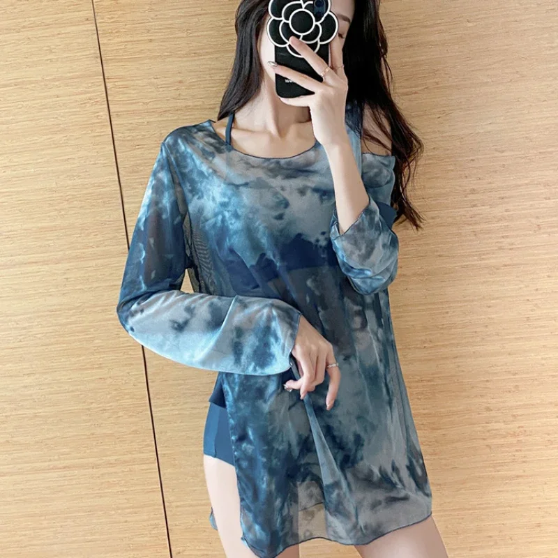 Женский комплект бикини из 3 предметов купальник с градиентом накидка длинным