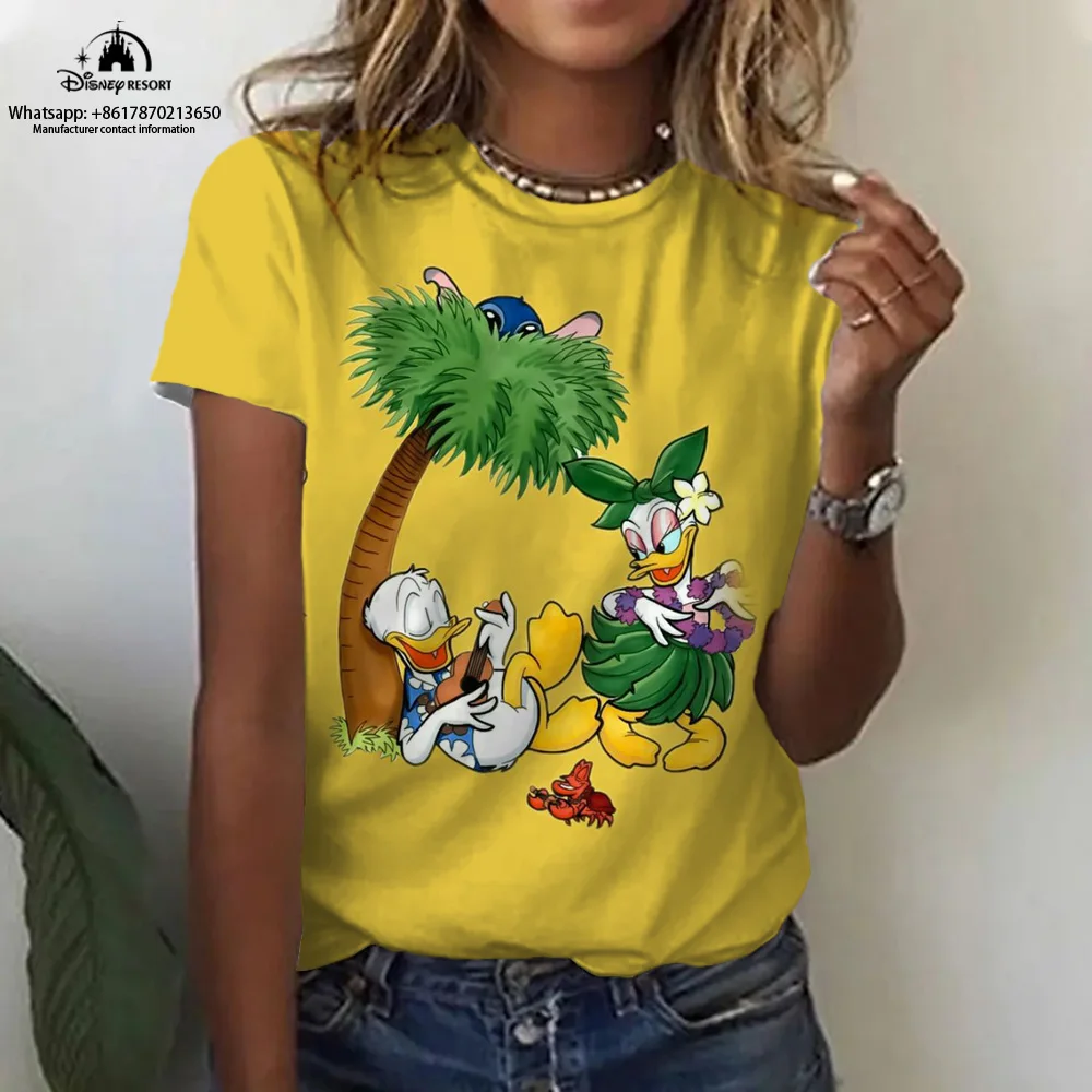 

2023 Summer Explosion Mickey Minnie Anime Street Disney Short Sleeve T-Shirt Sexy Women's Round Neck Casual Fashion Tops