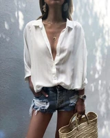 2022 summer chiffon shirt white solid v neck single breasted long sleeve shirts female fashion loose casual office lady clothes
