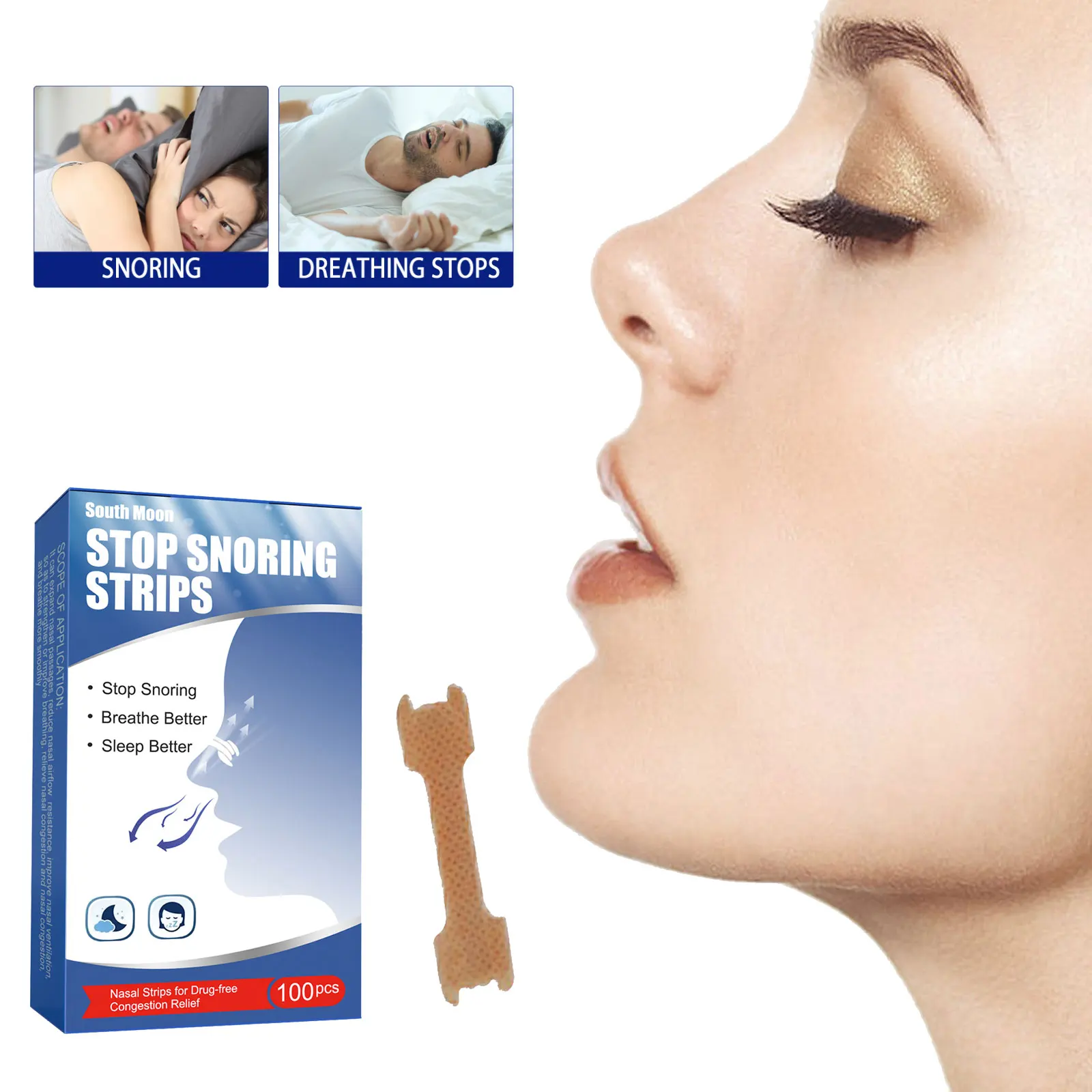 

Stop Snoring Patch Improve Sleep Quality Allergic Rhinitis Treatment Nasal Congestion Anti Sneezing Breath Nasal Strips 100PCS