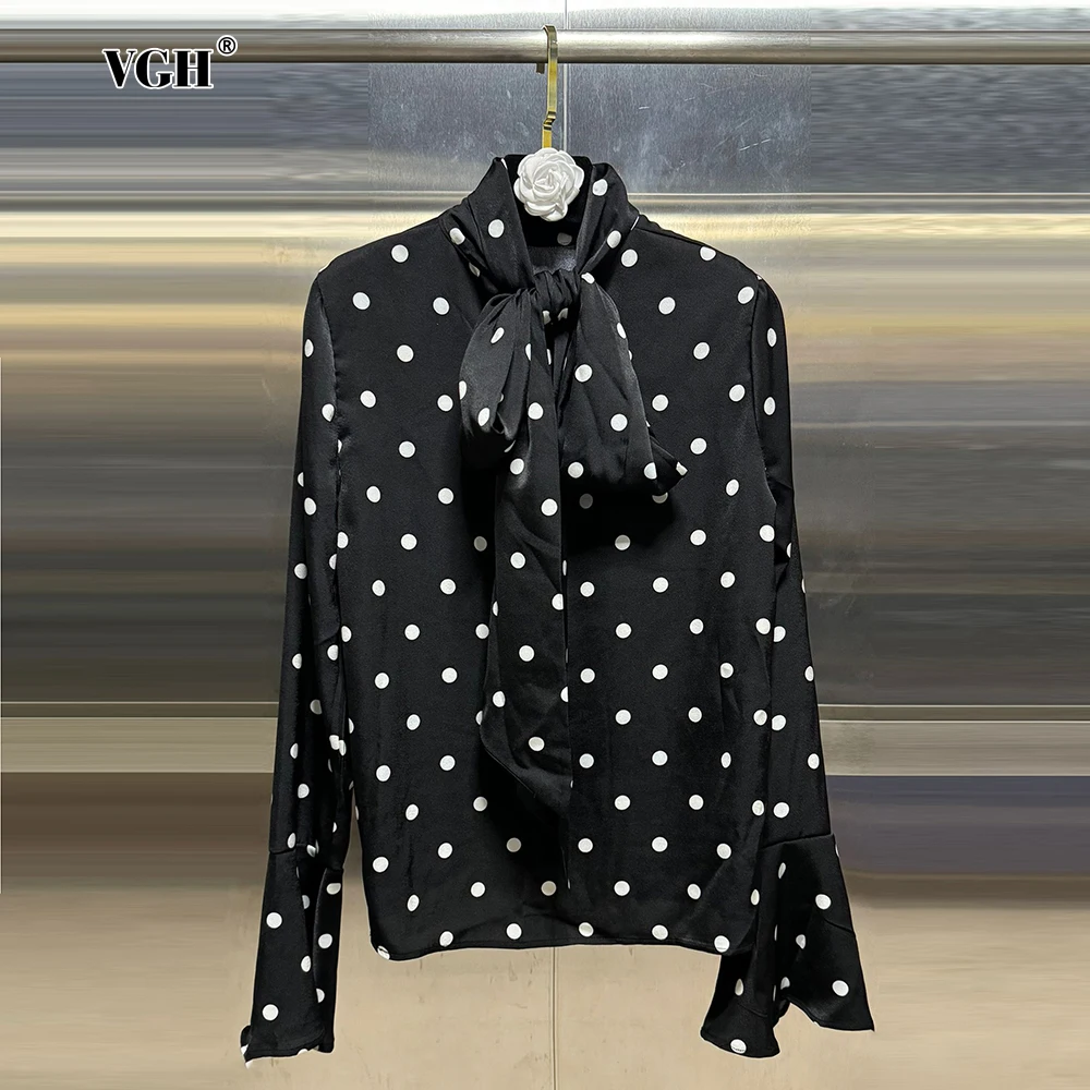 Женская рубашка в горошек VGH с воротником-стойкой и длинным рукавом