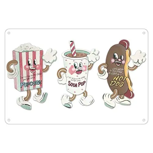 

KENSILO Shop Garage Plate Dancing Snacks Hot Dog Soda Pop Popcorn Retro Metal Signs Wall Decor Room Tin Sign es