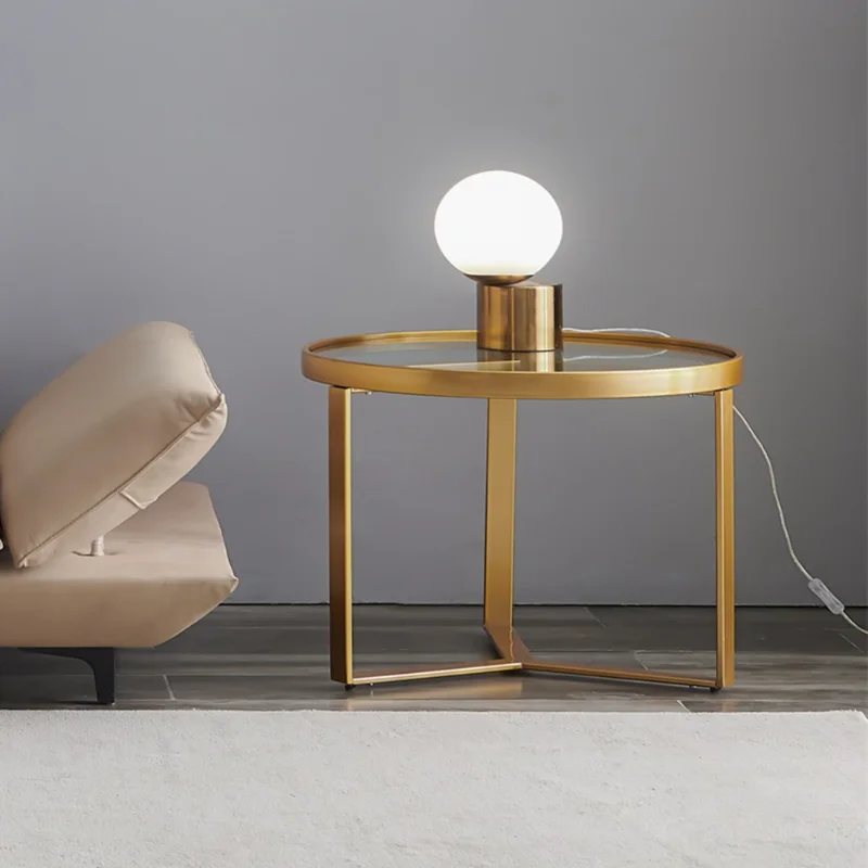 

Modern Coffee Table\ Golden Metal Frame with Round Tempered Glass Tabletop Golden Glass [US Stock]