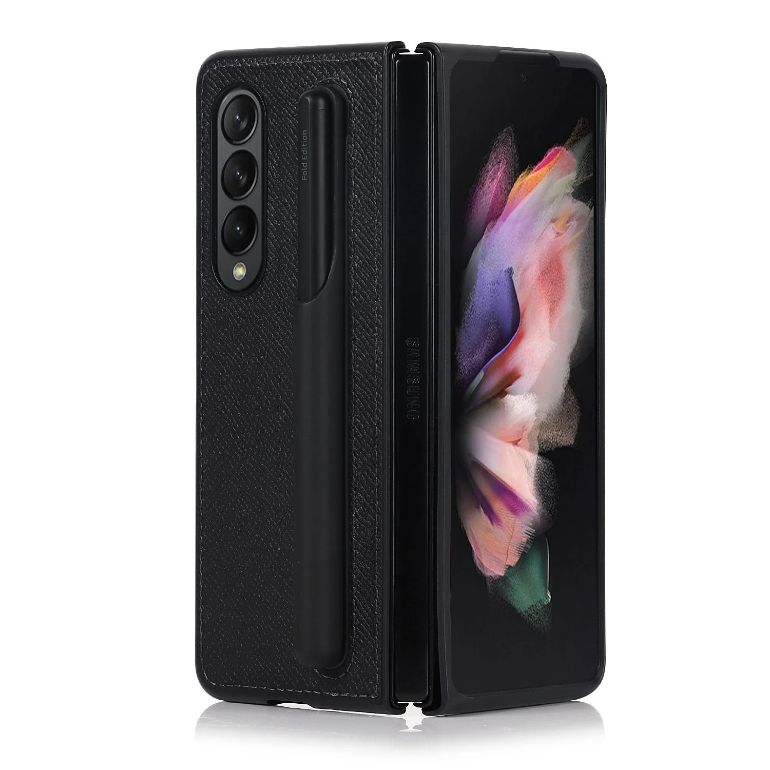 Z Fold3 Luxury Leather Protective Phone Case on for Samsung Galaxy Z Fold 3 5G Etui Shockproof Slim Fit Back Cover With Pen Slot