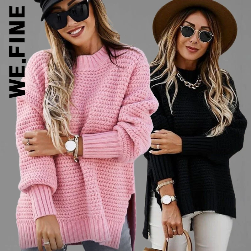 

We.Fine Fashion вязаный женский свитер, тонкие элегантные свитера, Женский мягкий базовый вязаный свитер с круглым вырезом, свободный шикарный жен...