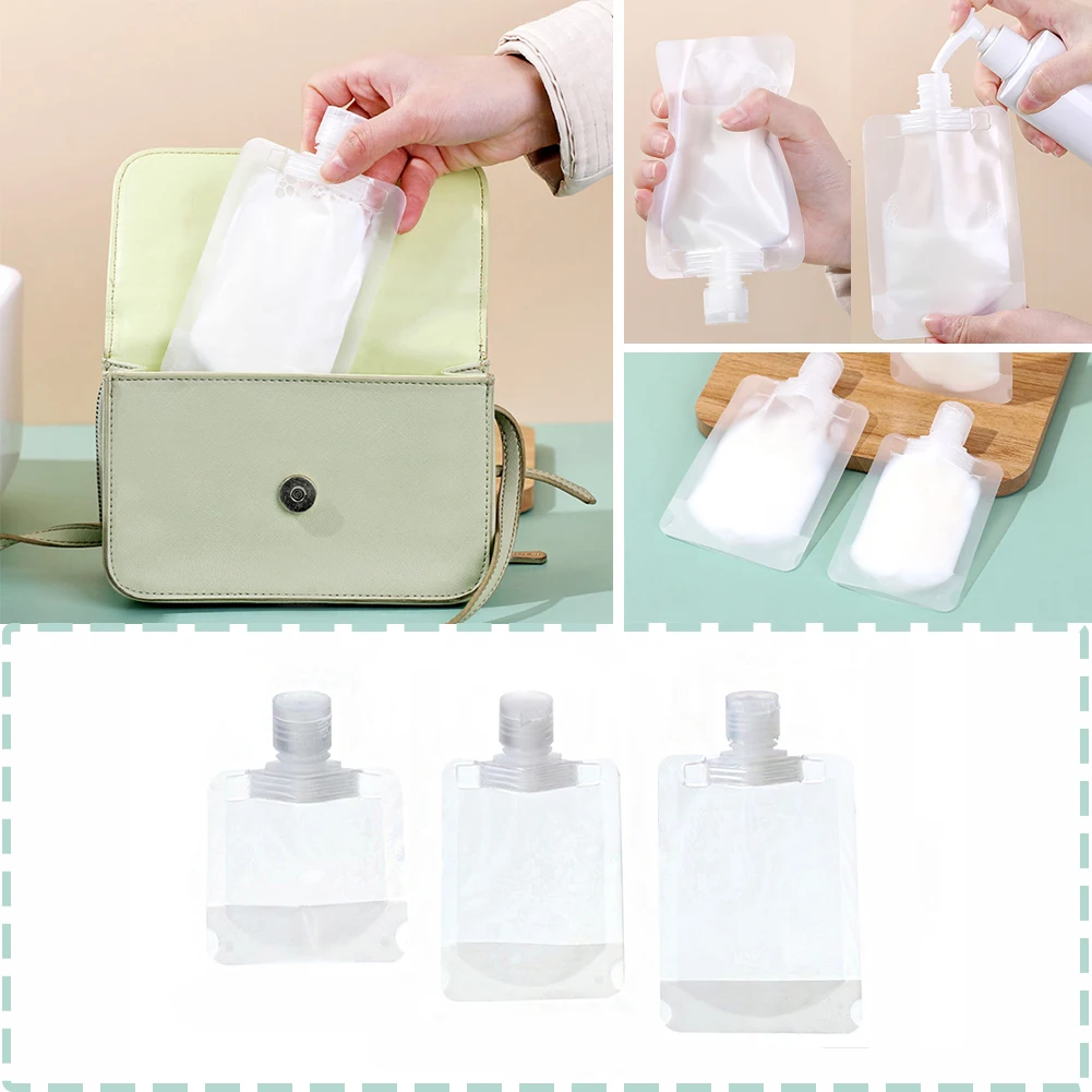 

1pcs Transparent Flip Cap Packaging Bag Plastic Stand Up Spout Pouch Portable Travel Fluid Makeup Packing Bag 30ml 50ml 100ml