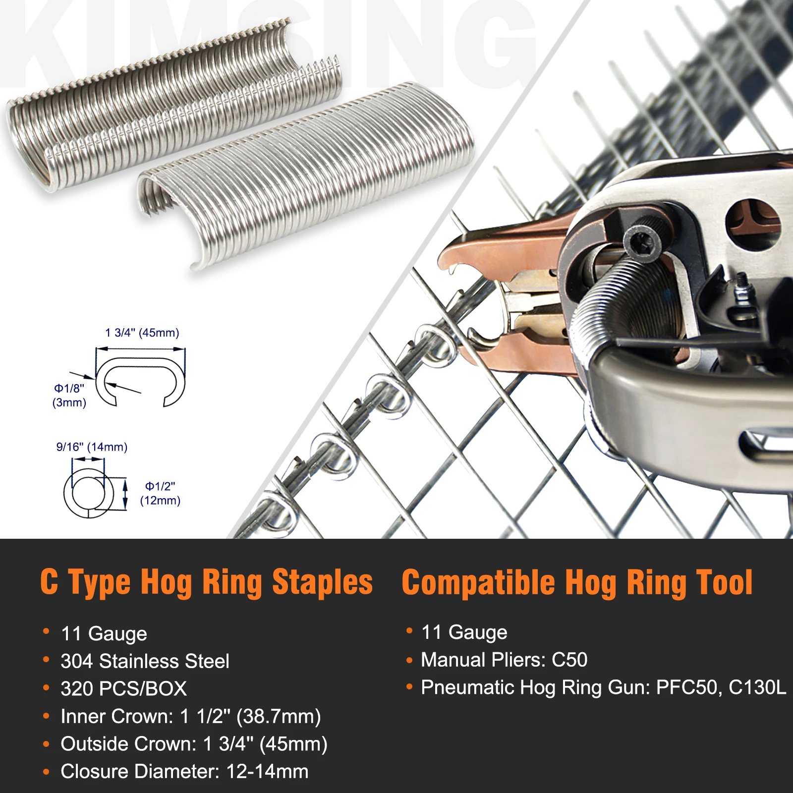 KIMSING C50 11 Калибр кольцо для свиней скобы из оцинкованной стали или нержавеющей