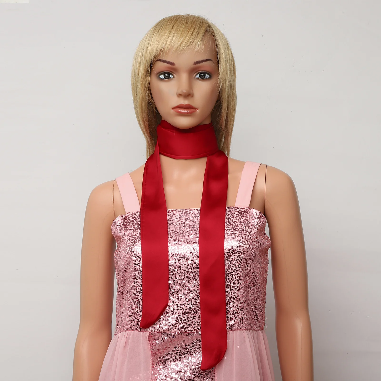 Однотонный атласный длинный шарф 196 см шейный платок повязка на голову поясной