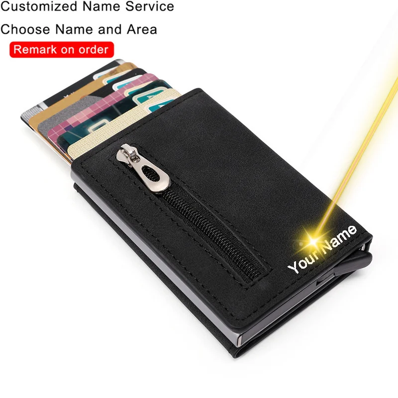 

Customized Name ID Credit Bank Card Holder Rfid Anti-thelf Card Holder Wallet With Organizer Coin Pocket &Money Clips Purse