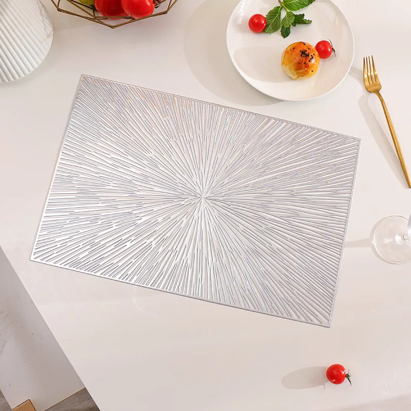 

Fireworks Round Hollow Out Flowers Place Mats for Dining Table Pressed Vinyl Blooming Leaf Table Mats for Holiday Party