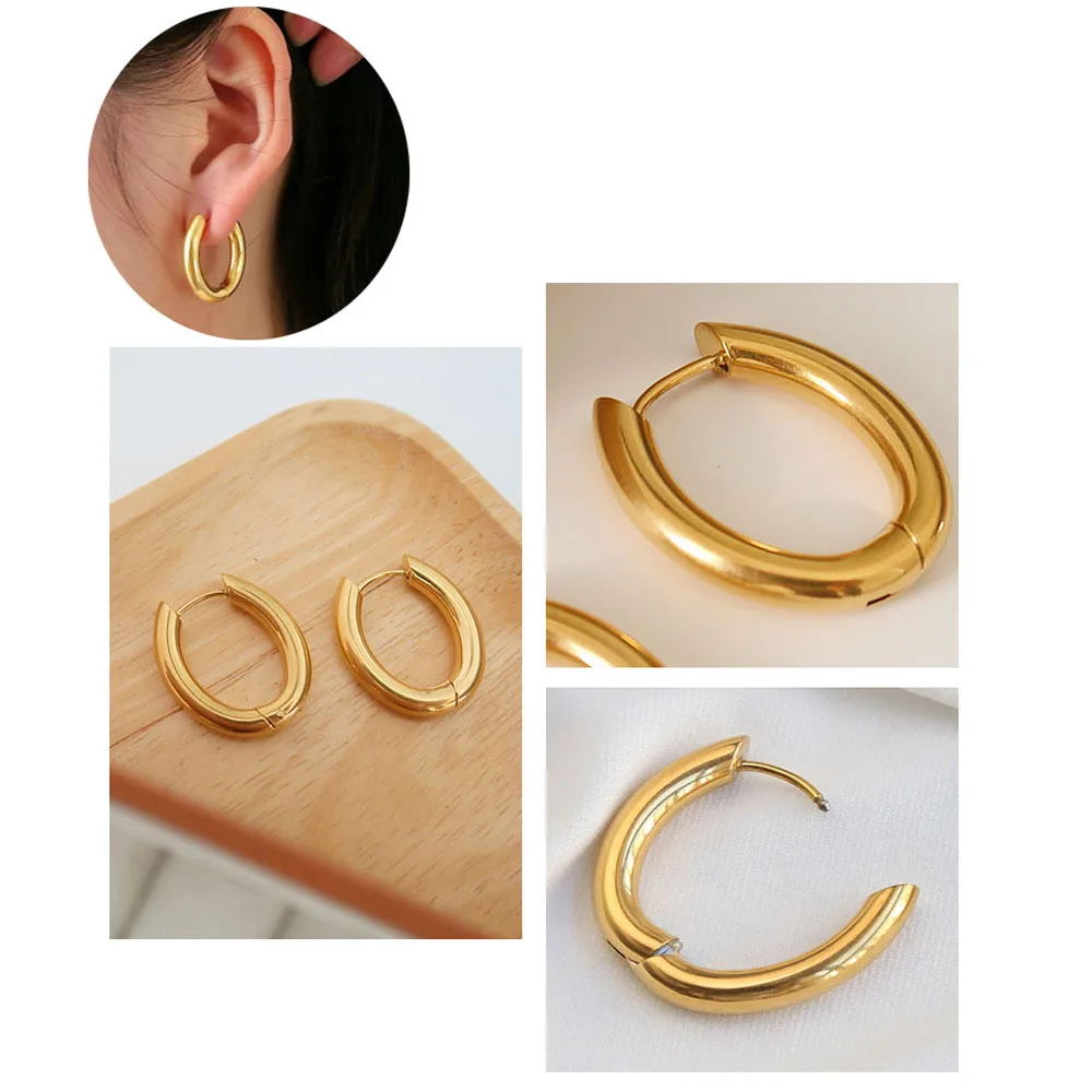 

1 Pair French Lazy Wind Egg-shaped Opening and Closing Temperament Earrings Simple Ear Hoop Senior Sense Circle Boom
