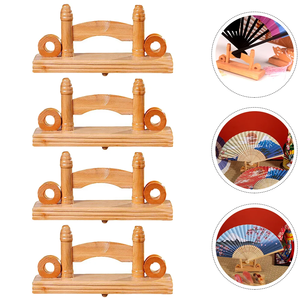 

4 Pcs Japanese Folding Fan Display Holder Rack Racket Wooden Stand Traditional