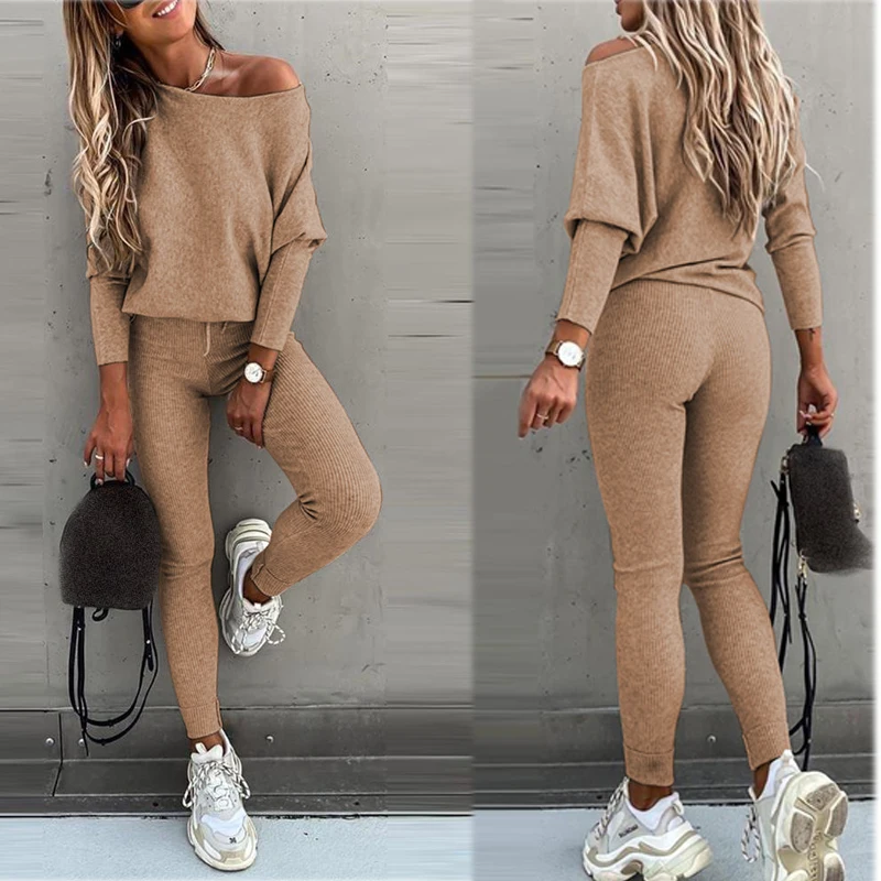 

Женский спортивный костюм из 2 предметов, однотонный пуловер, топ и длинные брюки, спортивный костюм, женский свитшот, спортивный костюм для ...