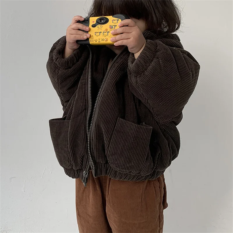 

Fashionable winter clothes new boys and girls Japanese and Korean style ins retro fashion corduroy thick zipper cardigan jacket