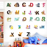 cartoon jungle wild 26 letters alphabet animals wall stickers for kids rooms home decor children wall decal poster mural