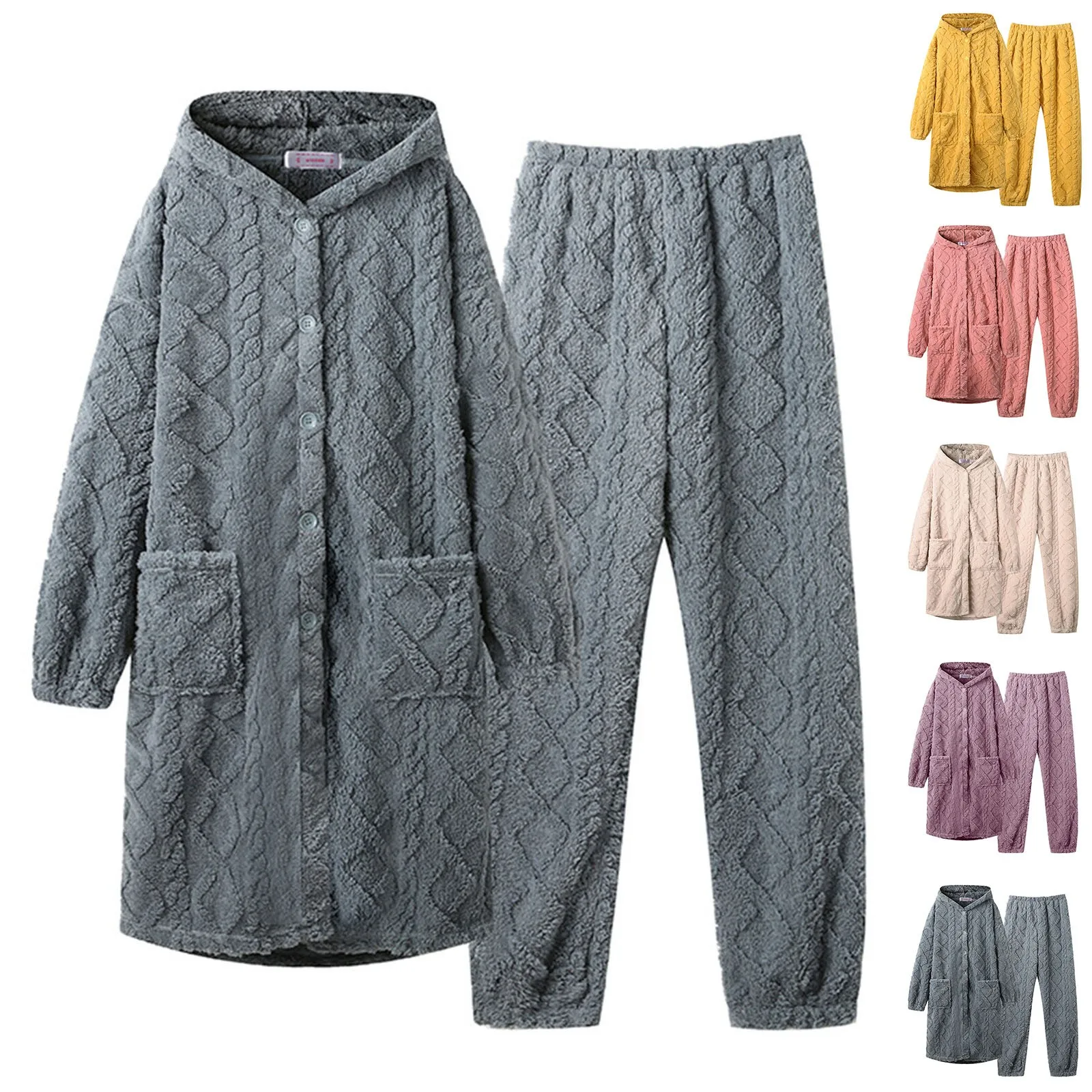 Зимние коралловые бархатные пушистые пижамные комплекты для женщин длинные