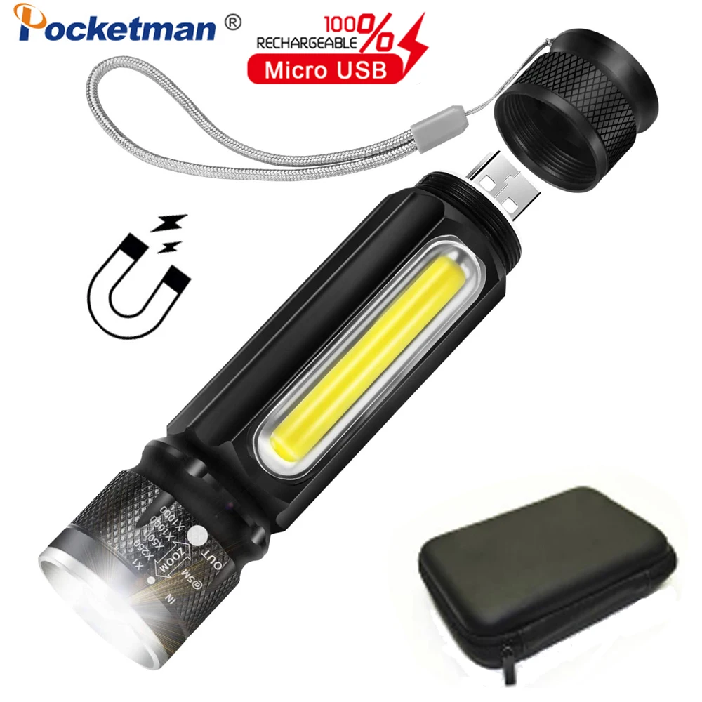 

Portable USB Flashlight Tactical Flashlights Waterproof Torch Rechargeable Flashlight Zoomable Torch with Magnet