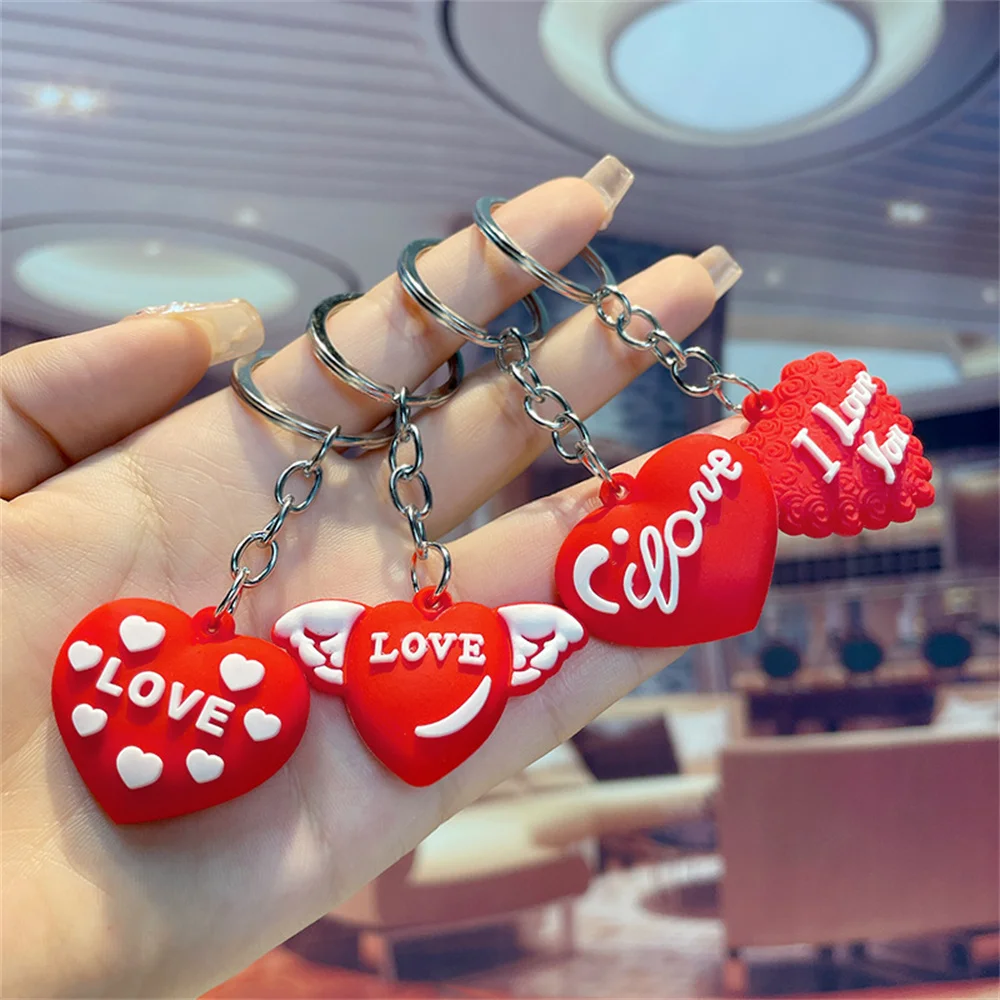 

Mini Couple Love Keychains Pendant High-Quality Pvc Heart Keychain Cute Red Love Key Ring Gift For Friends Key Rings