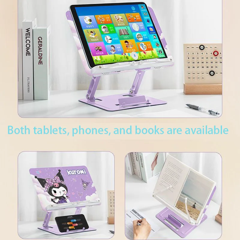 Фото Регулируемая подставка для книг Sanrio My Melody Kuromi Cinnamoroll Pochacco, нескользящая, 180° °   Вращающаяся металлическая подставка для чтения книг и планшетов №5