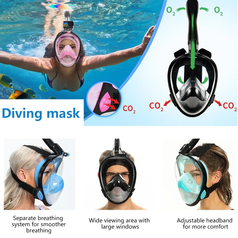 

Маска для подводного плавания с разделением дыхательных трубки очки для подводного плавания поддержка для GoPro противотуманные складные ак...