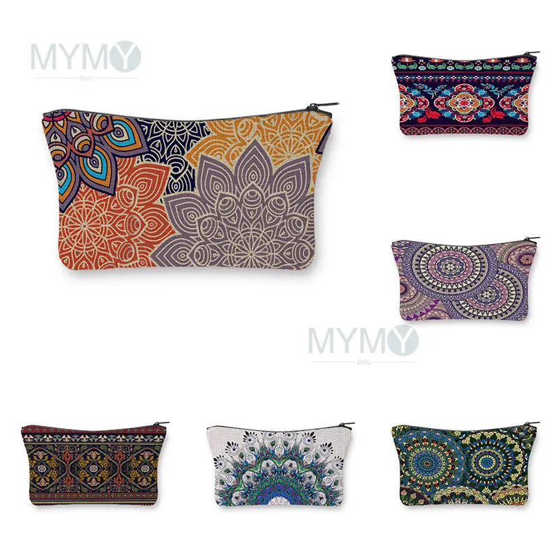 

Cosmetic Bag Women Mandala Flowers Print Hand Storage Wash Bag Lazy Organizer Travel Bag Zipper Makeup Bags School Pencil Case