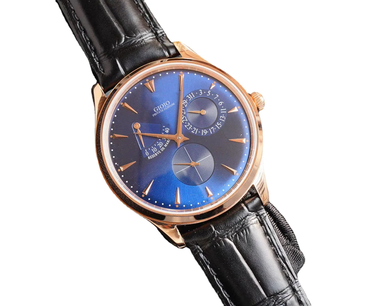 

Роскошные Мужские автоматические механические часы с бриллиантами, розовое золото, нержавеющая сталь, черный кожаный Сапфир, двойное время