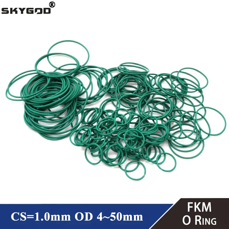 

10 шт. уплотнительное кольцо FKM CS 1 мм наружный диаметр 4 ~ 50 мм, уплотнительная прокладка, изоляционное масло, высокая термостойкость, уплотнительное кольцо из фторкаучука, зеленое