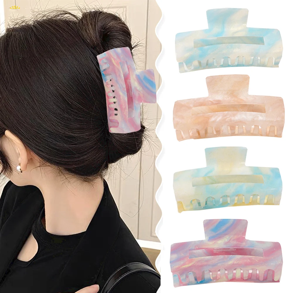 Ful Marble Acrylic Large Hair Clip Hair Claw For Women Sweet Girl Buttercream Shark Clip Wholesale