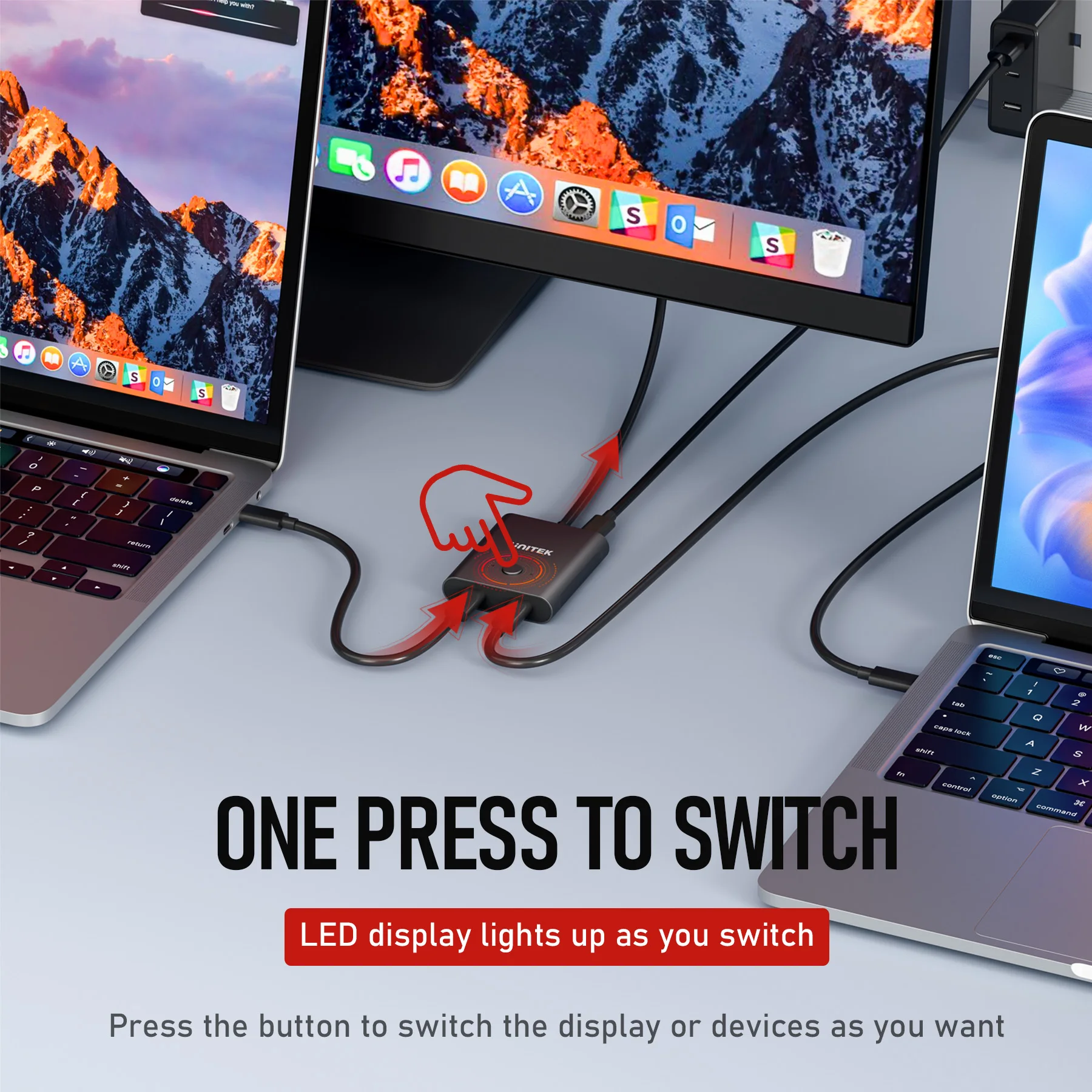 Фото Двунаправленный KVM-переключатель USB-C, 8K при 60 Гц, концентратор 2-в-1/1-в-2 с двойным дисплеем, режим Alt, 100 Вт, PD, 10 Гбит/с, данные для MacBook Pro №3