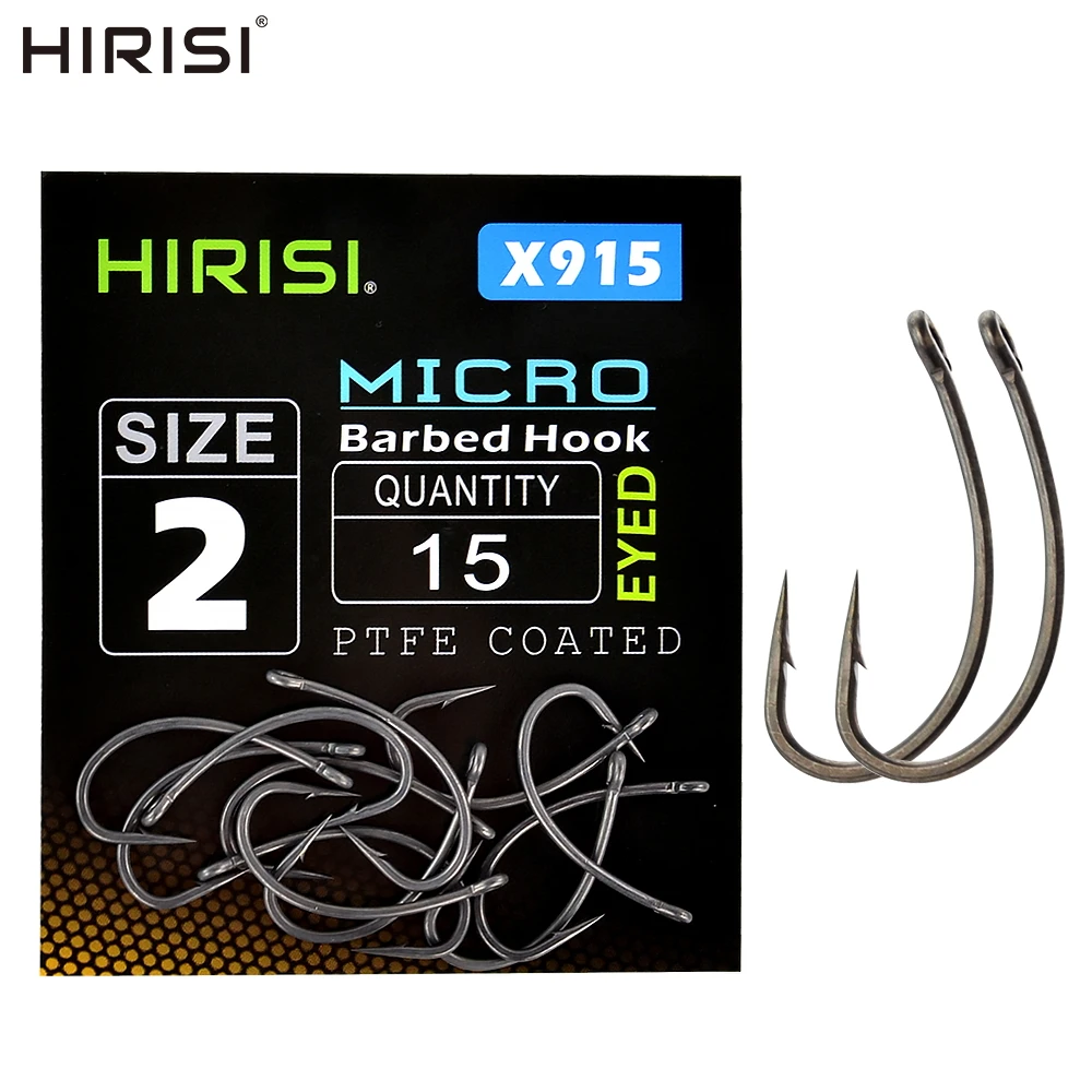 

Hirisi 15pcs Carp Fishing Hooks With Eye Micro Barb High Carbon Steel Fishing Hooks PTFE Coated Carp Fishing Accessorie X915
