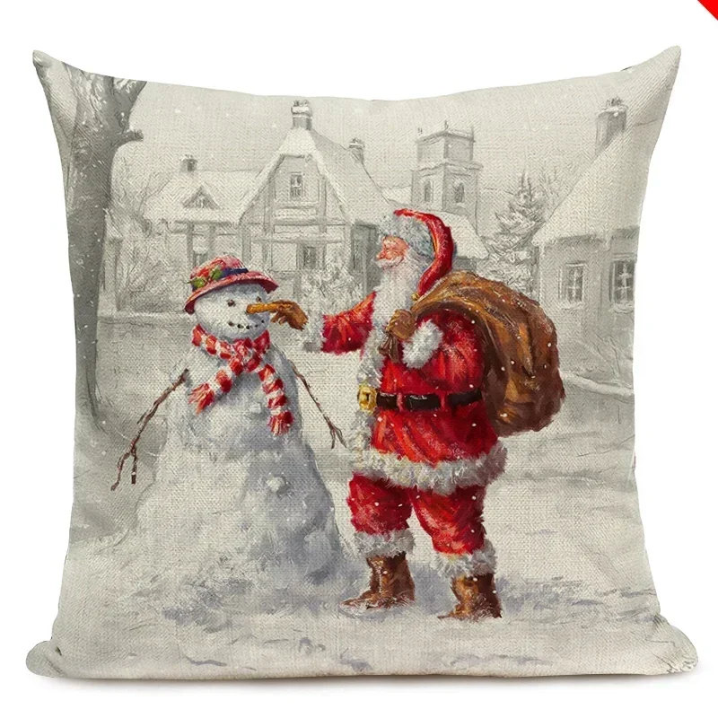 

Льняные чехлы для подушек с рождественским принтом