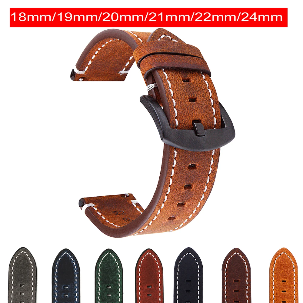 

Vintage Genuine Leather Strap 20mm 22mm 24mm Bracelet For Panerai Hamilton Fossil Watchband Accessories Quick Release Watch Band