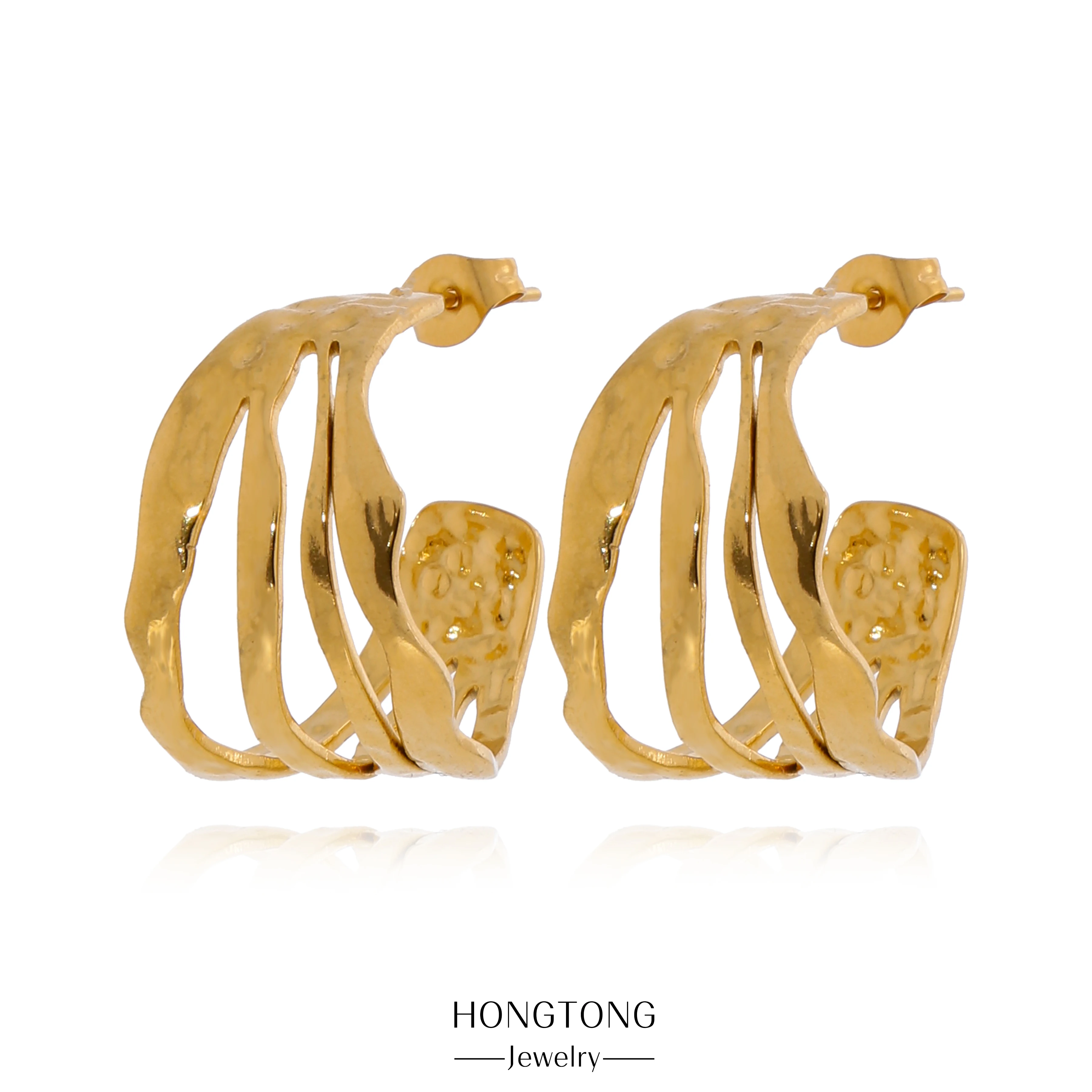 

HONGTONG 316L Stainless Steel Earrings Fashion Luxury Claw Shape 18K Gold-plated Earrings Exaggerated Jewelry Friends Gift