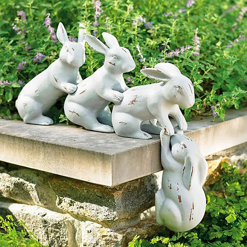 

Saved By A Hare Sculpture,Sculpture Of A Rabbit Rescued By A Bunny Buddy, Tabletop Edge Ornament Party Decor Gift