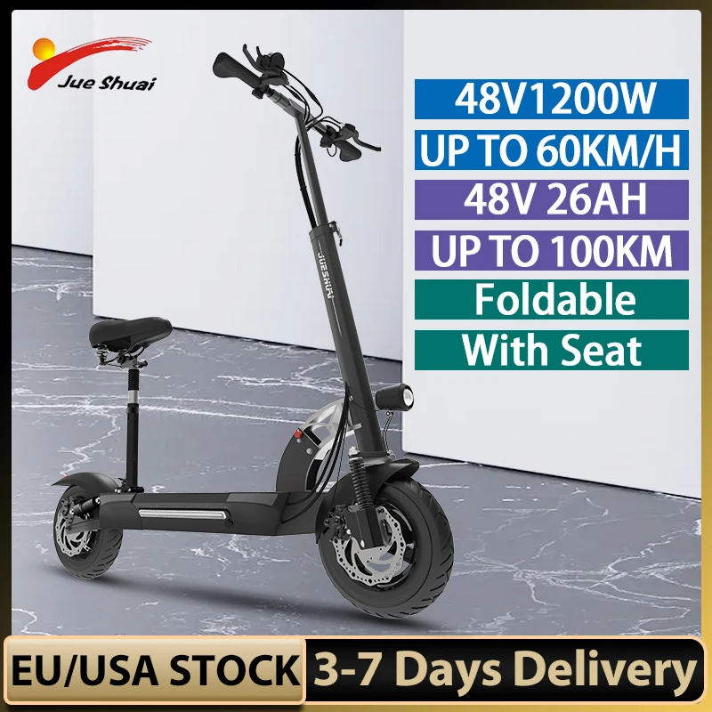 

Foldable Electric Scooter with Seat 26AH Battery 100km Long Range 60km/h 1200w Best Electric Kick Scooter for Adults Teenagers