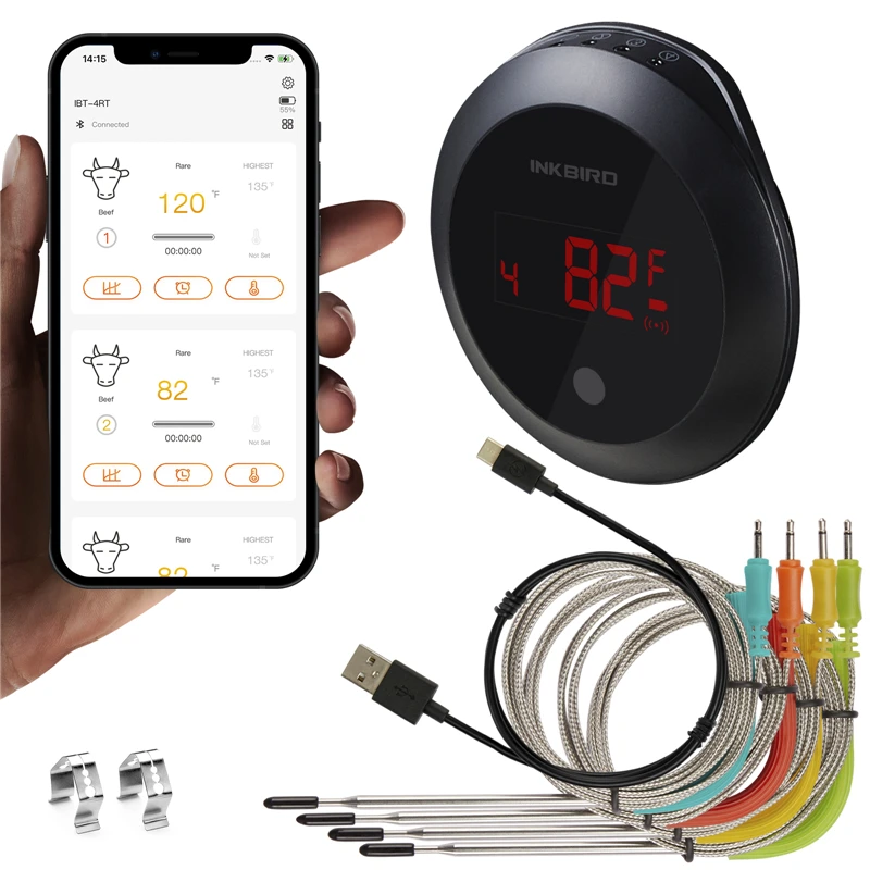 INKBIRD IBT-4RT Smart Indoor Outdoor Cooking Thermometers BBQ Oven Grills Smokers Temperature Meter Data Recorder With 4 Sensors