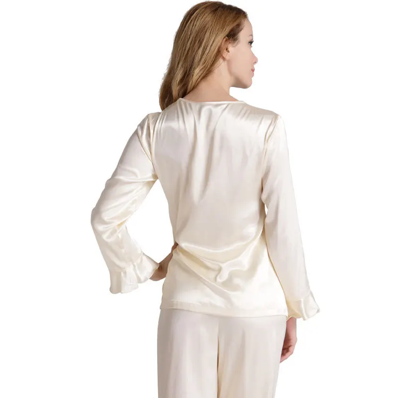 Lace Silk Pajamas Women Sleepwear Satin Pyjama Set Spring Autumn Pullover Lounge Set Long Sleeves Home Clothes with Embroidery