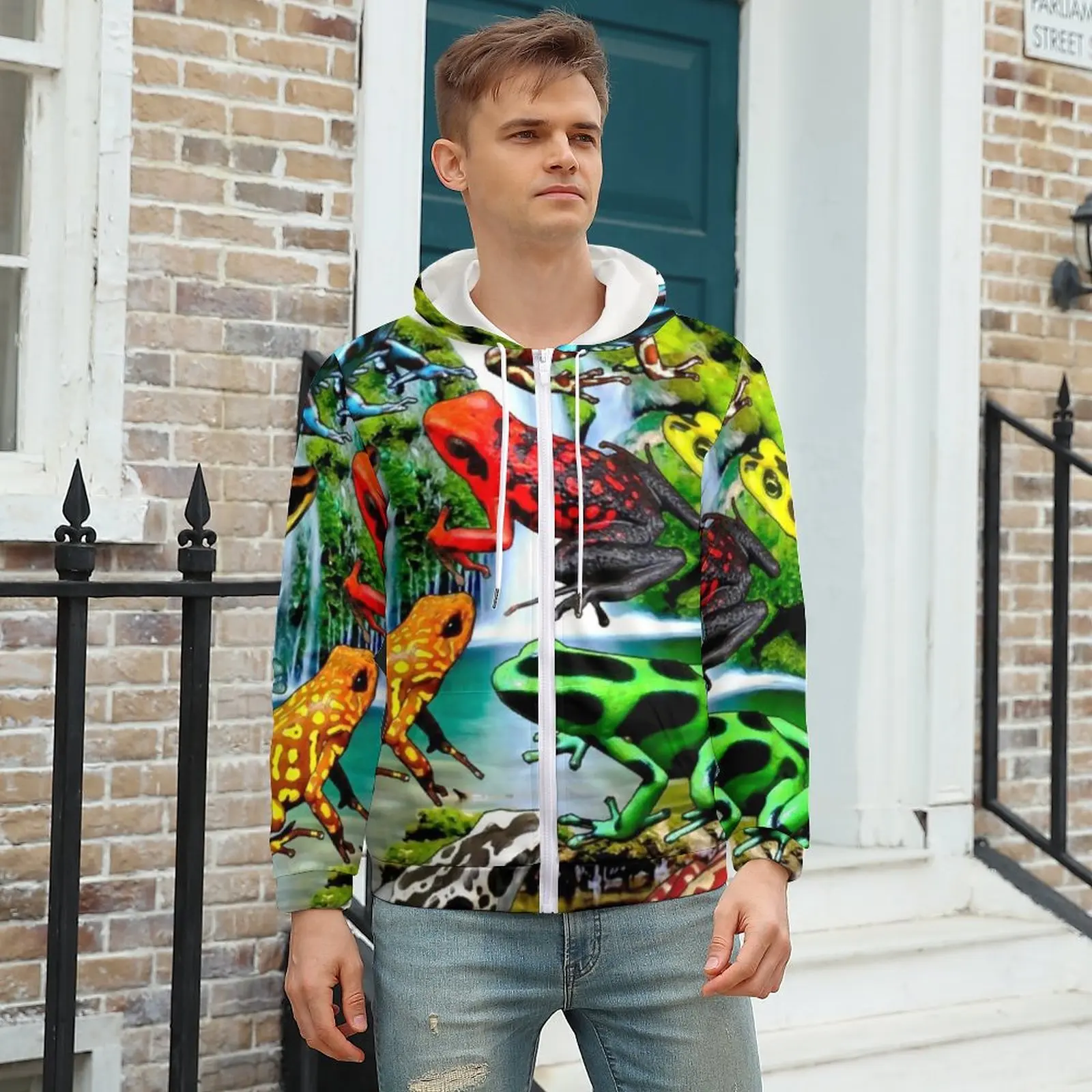 

Rainforest Frog Hoodie Colorful Poison Frogs Outdoor Mens Hoodies Mens Winter Zip Up Hoodie Oversize